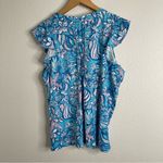 Lilly Pulitzer  Golda Blouse Top Amalfi Blue Sound The Sirens Shirt Size Large Photo 3