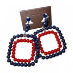 New Marni Blue and Red Beaded Square Earrings Photo 0