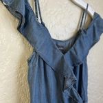 Michael Stars Anthropologie  Denim ruffled open shoulder jumpsuit‎ size small Photo 3
