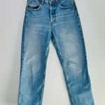 ZARA  High Waisted Light Washed Straight Legs 5 Pockets Raw Hem Jeans Size 4 Photo 2