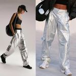 NEW Free People Fp Movement Mesmerize Me Pant Silver Metallic Sz Lg Photo 2