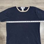 Pendleton Silk Blend Knit Top Cream Trim Navy Blue Short Sleeve Tee Size S Photo 9