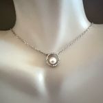 Sterling Silver White Pearl Diamond Signed CP 925 Pendant Necklace NWOT Photo 0