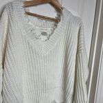 Main Strip White Distressed Sweater| Size: Small Photo 3