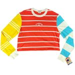 Champion  Colorblock Red Yellow Blue Striped Cropped Long Sleeve Tee sz M NEW Tag Photo 1