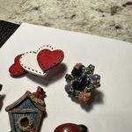 Lot Of 5 Handcrafted Brooch Pins Ladybug, Bird Nest, Apple, Hearts Photo 1