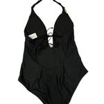 Kona Sol  Swimsuit Bathing Suit Womens L Crochet Plunge One-Piece Halter Black Photo 2