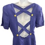 Geary Roark Kamisato Linen Dress Open Back Gold Button Detail Size 14* Blue Photo 4