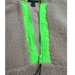 Forever 21 : Tan Sherpa Quarter Zip Pullover with Neon Green Accents Photo 4