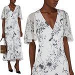 Victoria Beckham Floaty Godet Midi Dress Floral Negative White/Black Womens US 2 Photo 0