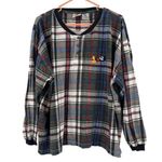 Disney VINTAGE MICKEY & CO Top Plaid Henley Size Large Womens Mickey Mouse 100% Cotton Photo 0
