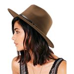 ✨NWOT✨Women Belt Buckle Fedora Hat Classic Wide Brim Floppy Felt Panama Hat✨ Brown Photo 0