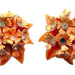 Vintage clip on‎ cluster floral earrings orange rhinestone plastic Orange Photo 0