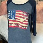 Baseball Shirt American Flag Stars Stripes Womens Medium Cotton Top Smoke Rise Photo 0