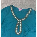 Lilly Pulitzer Violet Tunic Top in Deep Cyan Blue Size XS Gold Beaded Long Sleev Photo 0