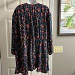 Free People  Flower Fields Emerald Combo Button Up Mini Dress Pockets Long Sleeve Photo 2