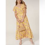 Sachin + Babi Yellow Flutter Sleeve Floral Print Maxi Dress Size 8 Photo 2