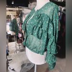 LOTUS & LAVENDER silky pleated designer green top long sleeve button up round Yellow Size XL Photo 1