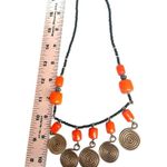 Vintage Boho Tribal Style Necklace Orange Resin Beads Brass Spiral Discs Photo 8