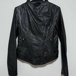 Mackage  Black Leather Moto Diagonal Zip Jacket Size XS Rib Sleeve Panel Photo 0