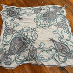 White Blue Grey Paisley Embroidered Scarf Shawl Wrap Lightweight Sheer Boho Photo 0