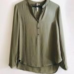 Bellatrix Top S Long Sleeve Button Chiffon Olive Neutral Earth Tones Office Chic Photo 2