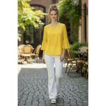 Roommates Womens Blouse M Yellow Bell Sleeve Crew Neck Casual Top Photo 1