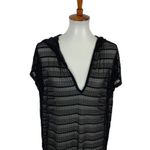 Jordan Taylor  Black Mesh Striped Hooded Swim Cover Up Tunic Medium Lightweight Photo 1