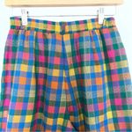Vintage TanJay Rainbow Checkered Gingham High Rise Pleated Shorts Colorful Plaid Blue Size XS Photo 3