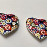 Large Oversized Ceramic Heart Clip On Earrings Multi Color Floral Mosaic Print Photo 1
