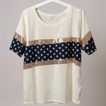 BiBi Navy Star Blouse with Gold Sequin Stripes Blue Size XL Photo 0