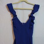 Hello Molly  Salsa Nights Mini Dress Blue Ruffle Shoulders Cut Out Back Sz 6 Photo 4