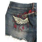 Romwe Denim Shorts Womens Size 3XL Fallen Angel Embroidered Cut Off Jean Shorts Photo 9