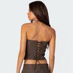 Edikted  NWOT Ziva Faux Leather Lace Up Corset BROWN Photo 2