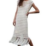 Eleven Six Crochet Midi Dress White Lotus Quiet Luxury Resortwear Tan Photo 2