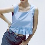 ZARA NWT  BLOGGERS FAV Cropped POPLIN  Top Baby Blue Medium Photo 0