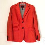 J.Crew Stunning orange herringbone hacking 100% wool blazer brown carved wooden buttons long sleeve Size 4 Photo 0