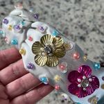Brianna Cannon Satin/Silk Headband with Hand Sewn Beads Flowers Feminine New White Photo 4
