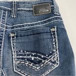 Petrol Blue Denim Mini Skirt Rhinestone Women 4 Western Y2k Frayed Hem Festival Photo 7