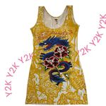 Ed Hardy Vintage Y2K Yellow Christian Audigier Cami Mini Dress | Tattoo Art Photo 1
