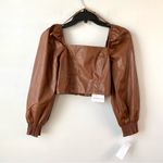 Avec Les Filles  Sienna Faux Leather Crop Top Brown XS Photo 2