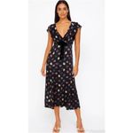 MABLE Black Floral Milkmaid Midi Dress Sweetheart Fairy Grunge WhimsiGoth Small Photo 2