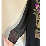 Vintage Large Butterfly Silk Blouse Y2K Whimsigoth Fairy Artsy Eclectic Hawaiian Black Photo 4