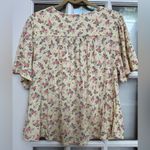 Lucky Brand  Cream and Pink Floral V Neck Button Front Shirt Top Size Large L Photo 3