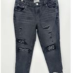 Banjara Womens Black Loose Fit Denim Jeans Jewel Distressed Raw Hem Size 11/29 Photo 0