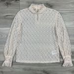 Sandro  Paris Women's Cream Lace Eyelet Blouse Mock Neck‎ Ruffle Sleeve Sz 1 US S Photo 1