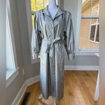 Vintage 80s 90s Paris Sport Club Gray Metallic Trench Coat Size 7 Small Medium Silver Photo 8