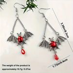 Gothic Bat Wing Vibrant Red Synthetic‎ Gemstone Drop Earrings Silver Plated Photo 3