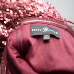Betsy and Adam One Shoulder Burgundy Sequin Cocktail Dress Photo 9