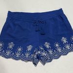Loft Ann Taylor Womens Floral Embroidered Boho Shorts SMALL Navy Blue Scalloped Photo 0